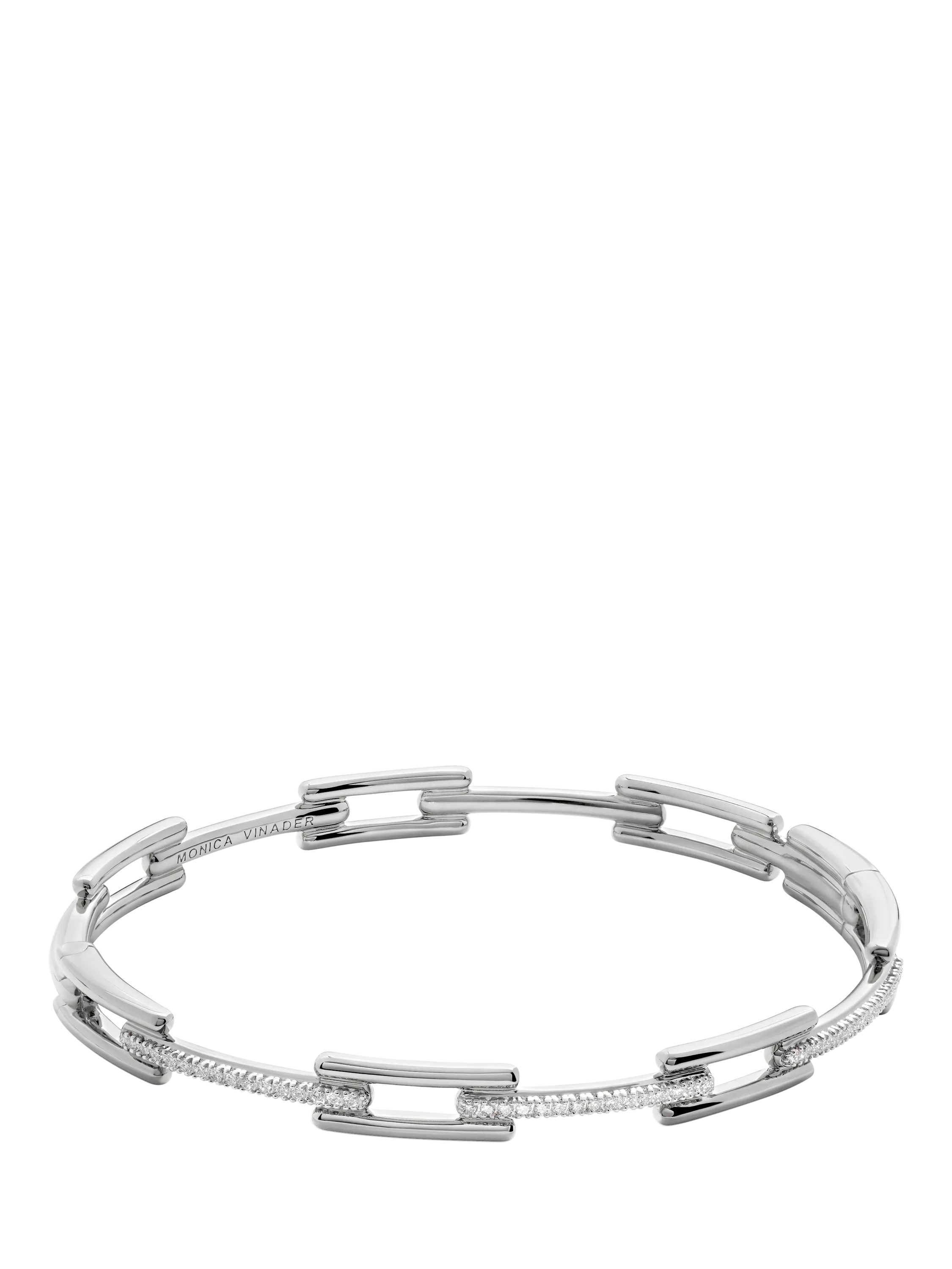 Monica Vinader lab grown diamond bangle in silver, imported from the UK