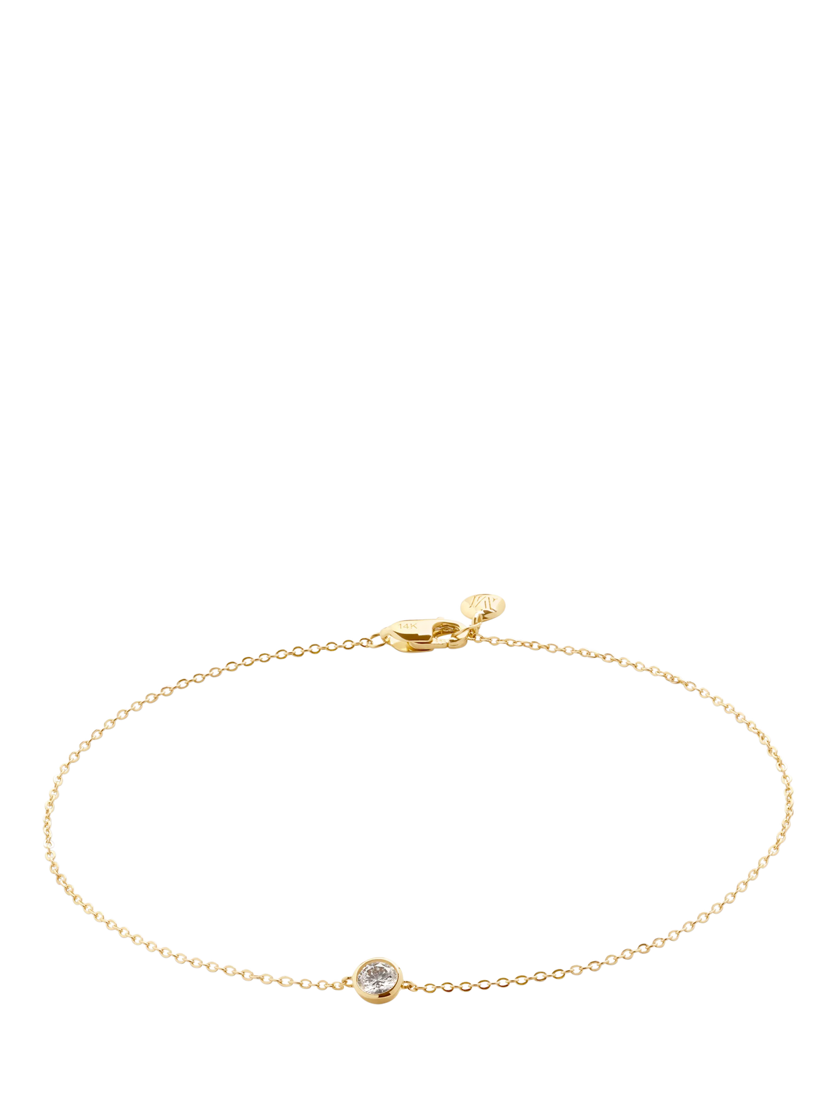 Monica Vinader 14ct Solid Gold Solitaire Lab Grown Diamond Chain Bracelet, Gold, 19cm