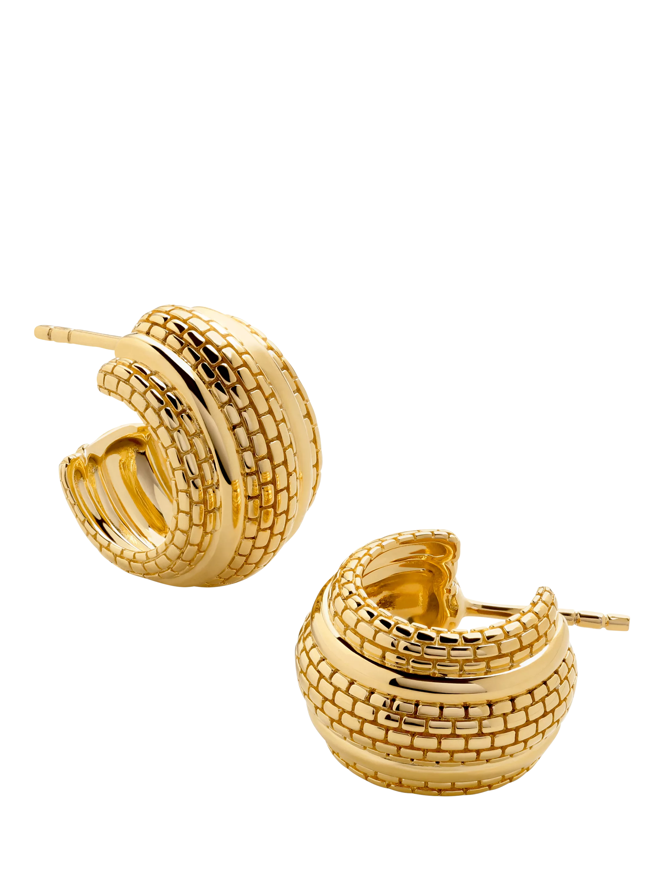 Monica Vinader heirloom small ridged demi hoop earrings 1.6cm, imported from the UK
