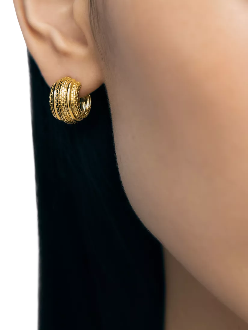 Monica Vinader heirloom small ridged demi hoop earrings 1.6cm, imported from the UK
