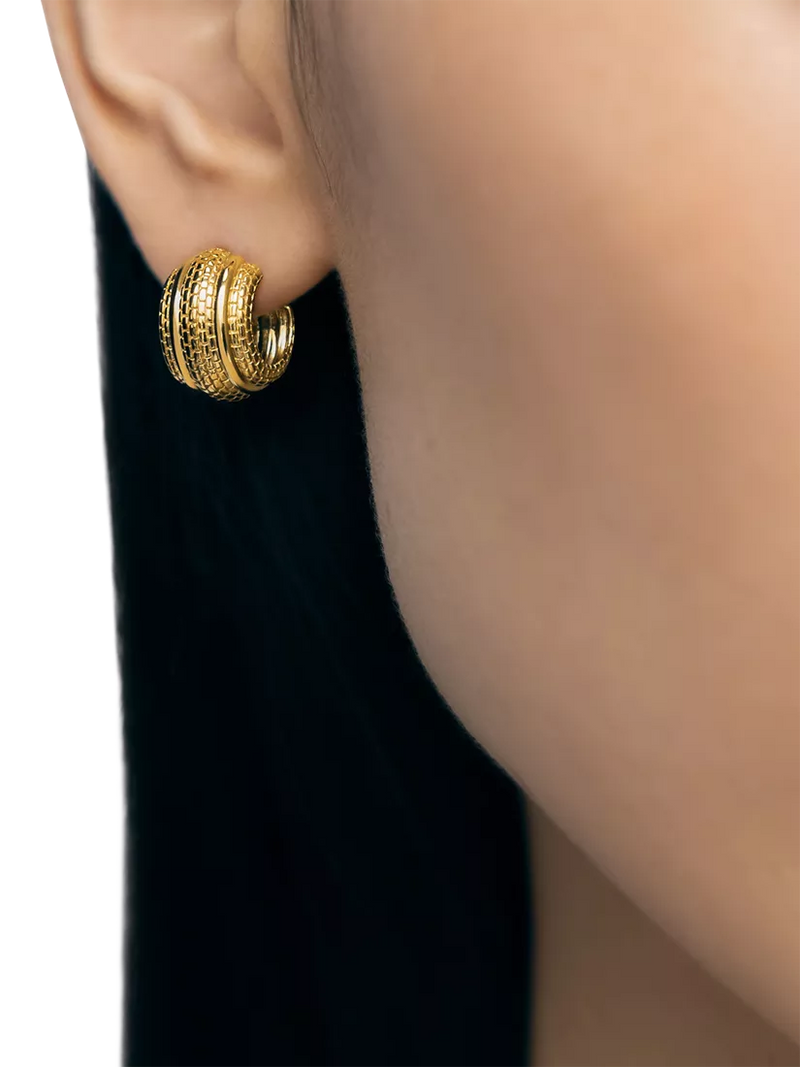 Monica Vinader heirloom small ridged demi hoop earrings 1.6cm, imported from the UK