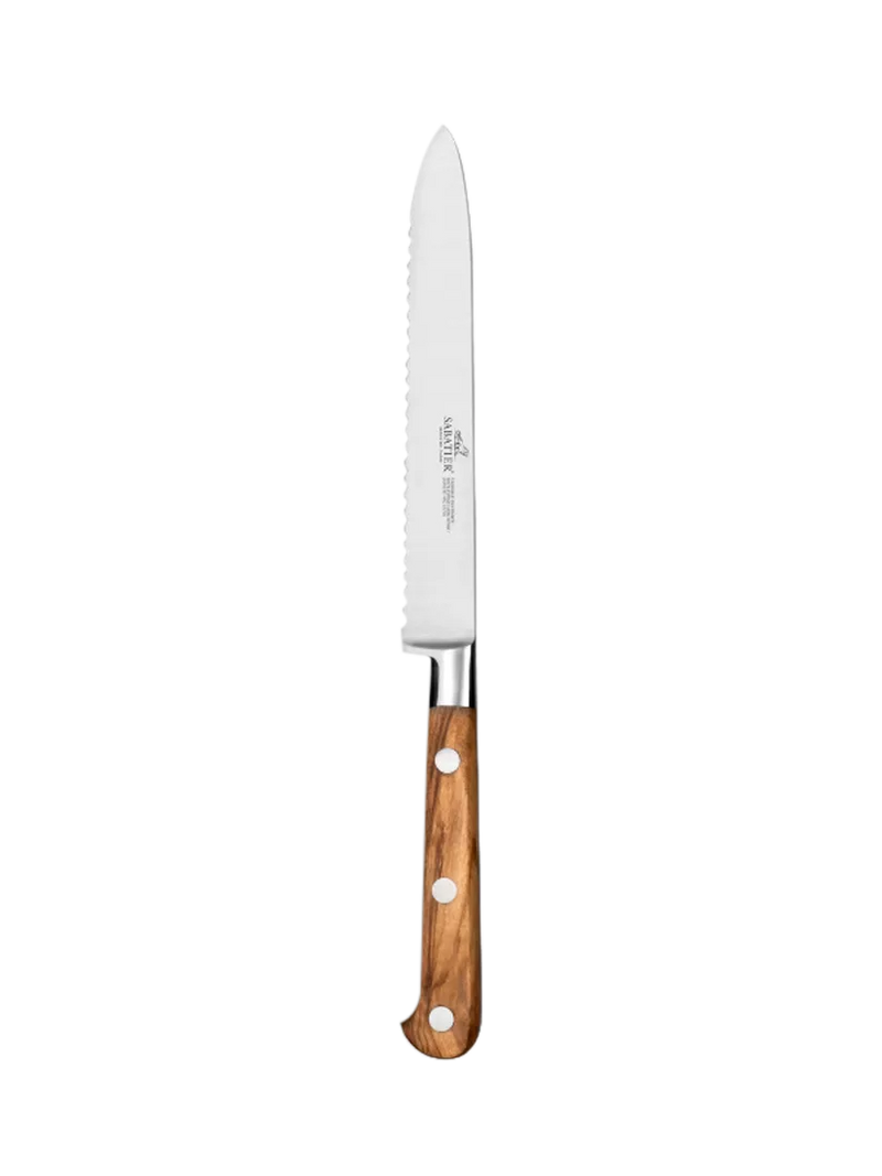 SABATIER serrated olive wood handle utility knife 12cm, UK version