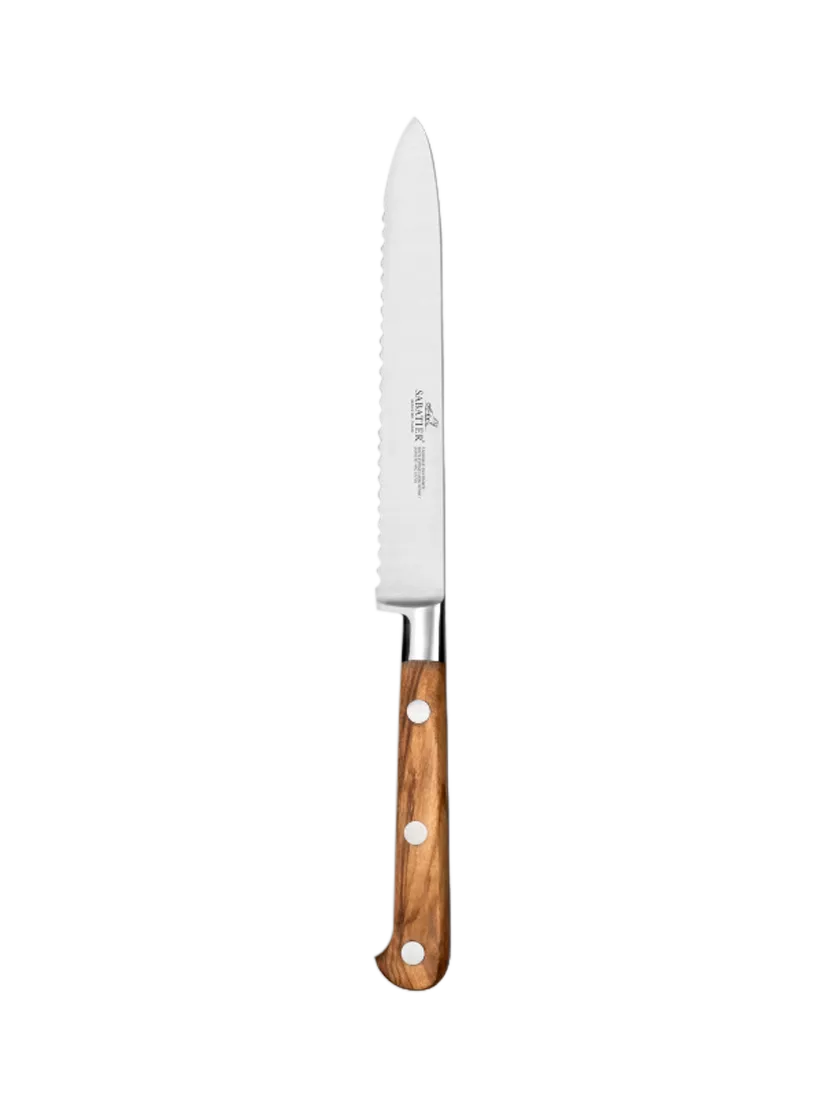 SABATIER serrated olive wood handle utility knife 12cm, UK version