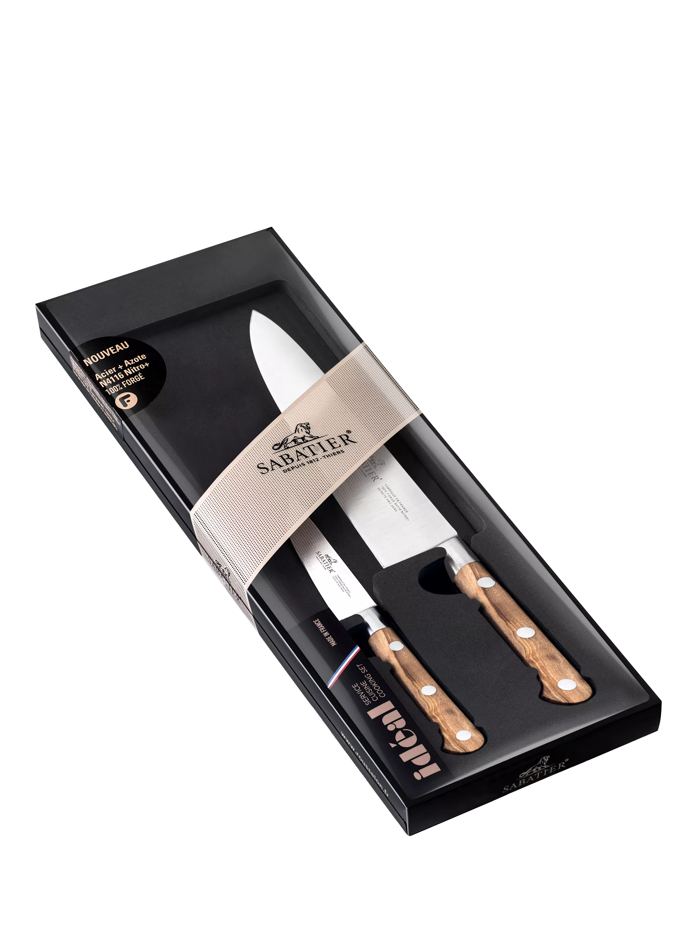 Sabatier 2-piece chef knife set with olive wood handles (British brand)