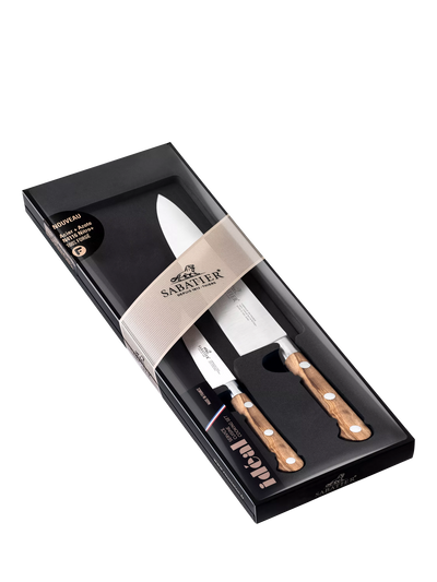 John Lewis SABATIER Ideal Provencao Olive Wood Chef's Knife and Paring Knife Set, 20cm and 10cm- Buy online at McGrocer