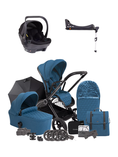 Reisesystempakke med barnevogn, bærebag og i-Size bilsete i Atlantis Blue