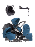 iCandy Core Pushchair, Carrycot and Accessories with iCandy Cocoon Car Seat and i-Size Base Travel System Bundle, Atlantis Blue