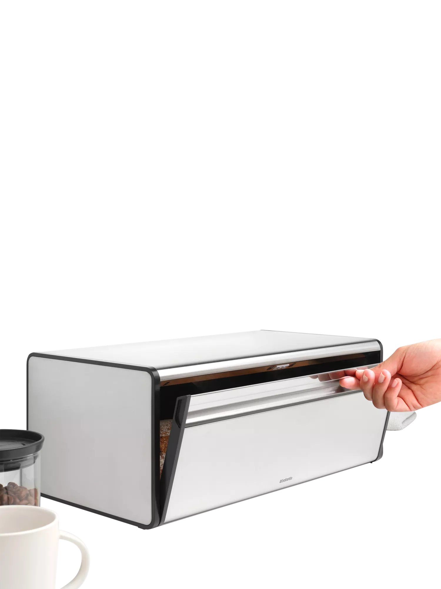 Brabantia Fall Front Bread Bin Matt Steel, UK version