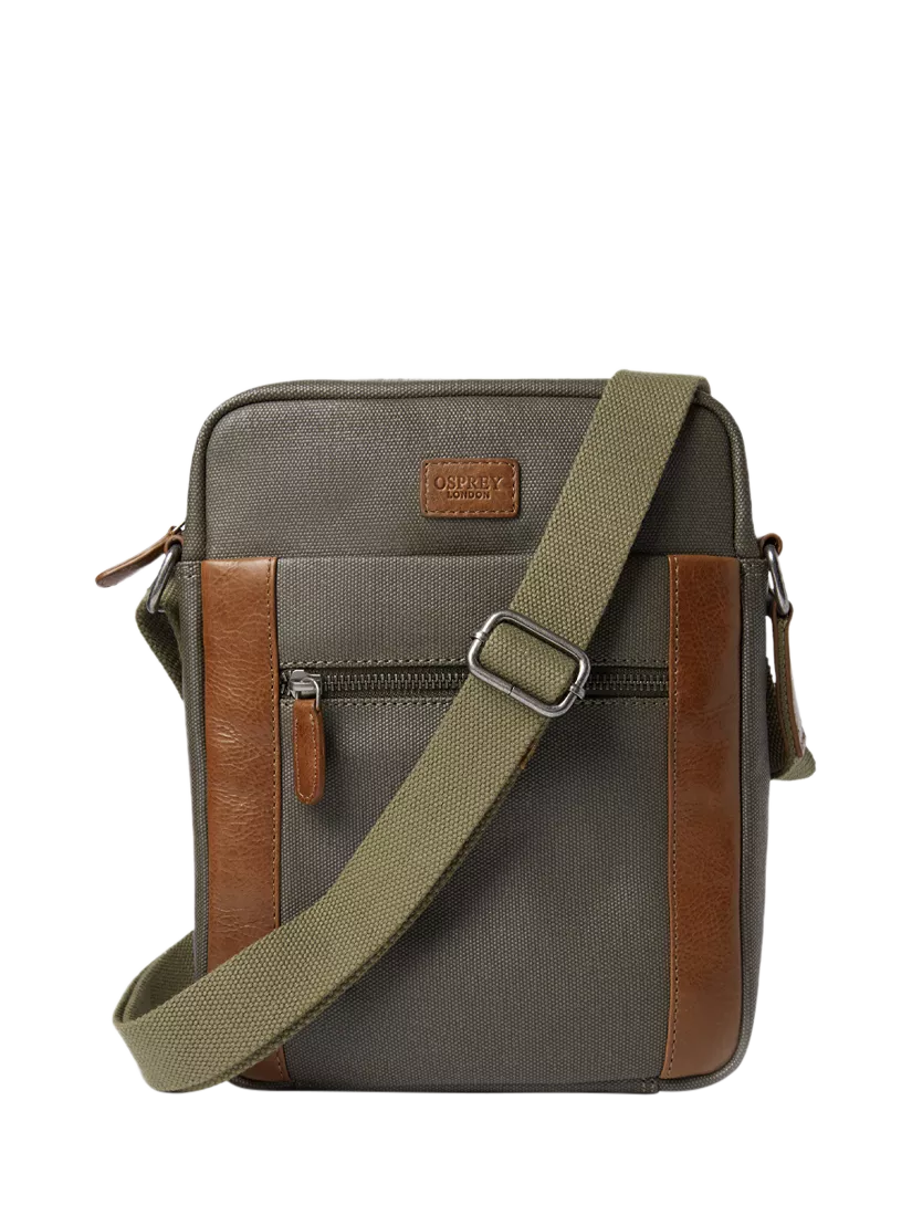 OSPREY LONDON Grantham Waxed Canvas and Leather Messenger Bag, Small