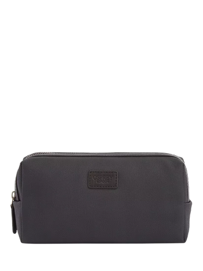Trousse de toilette en toile cirée et cuir, petite, noire