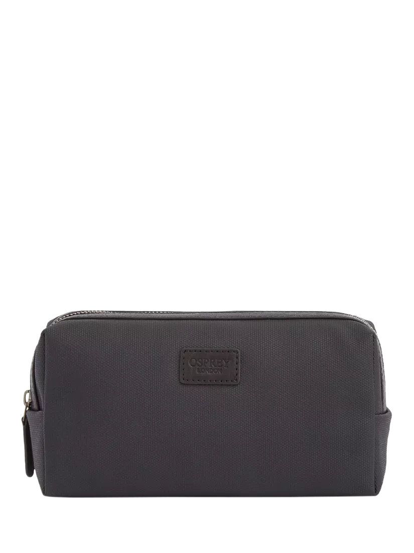 OSPREY LONDON small black waxed canvas and leather washbag, imported from the UK