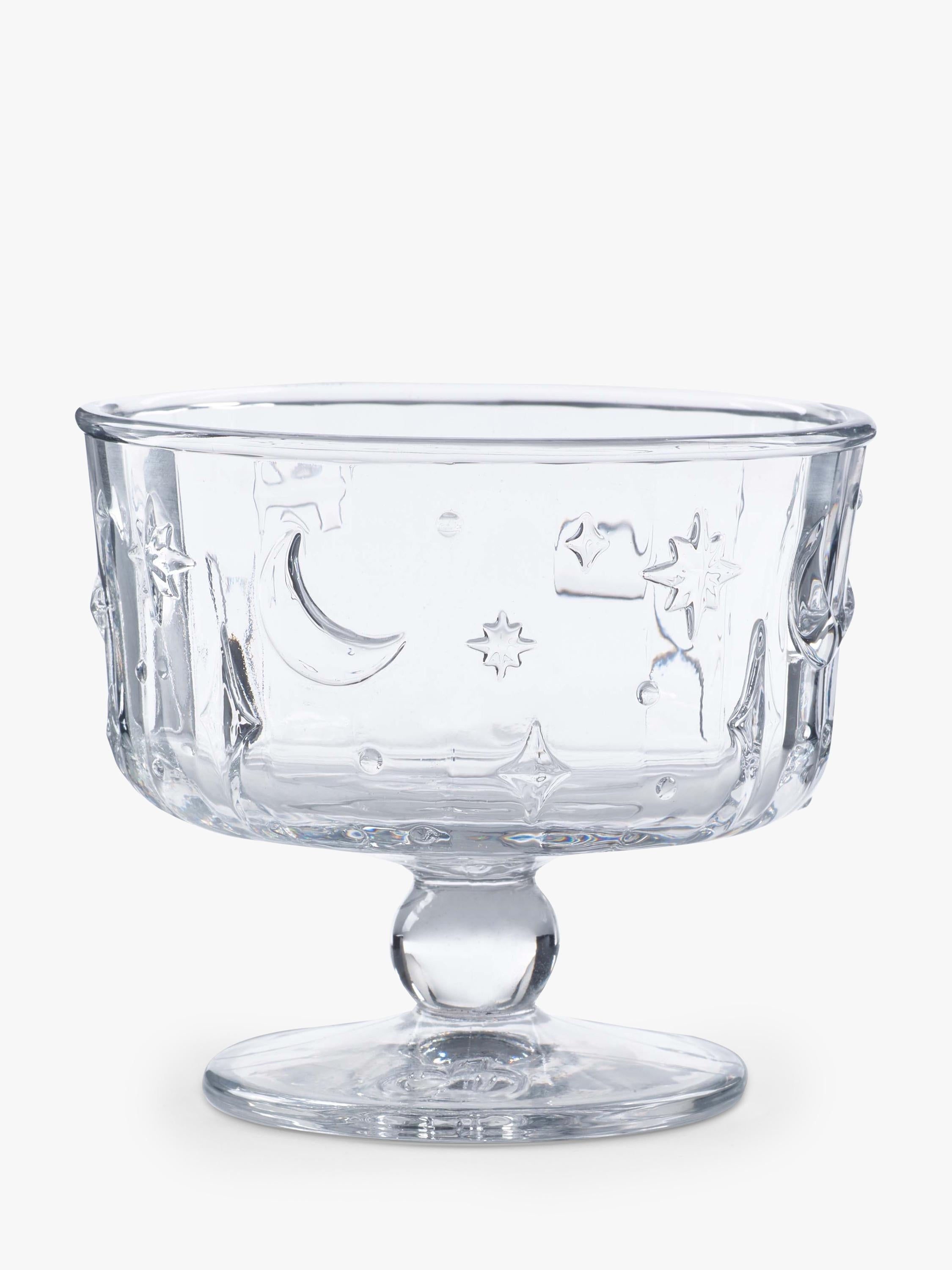 Pressed Glass Dessert Bowl Set of 4 with Moon and Stars Design, 11.5cm, Clear