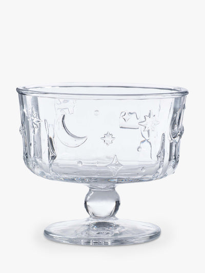 John Lewis Pressed Glass Dessert Bowl Set of 4 with Moon and Stars Design, 11.5cm, Clear- Buy online at McGrocer
