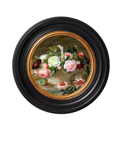 John Lewis Brookpace Lascelles Basket of Flowers Porthole Round Framed Canvas Print Black/Multi 43cm- Buy online at McGrocer