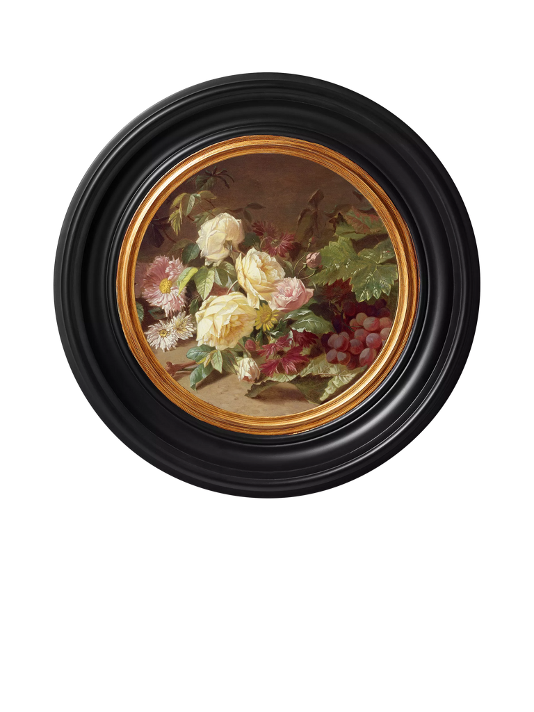 Brookpace Lascelles 'Rose & Red Grapes' Porthole Round Framed Canvas Print, 43cm, Black/Multi