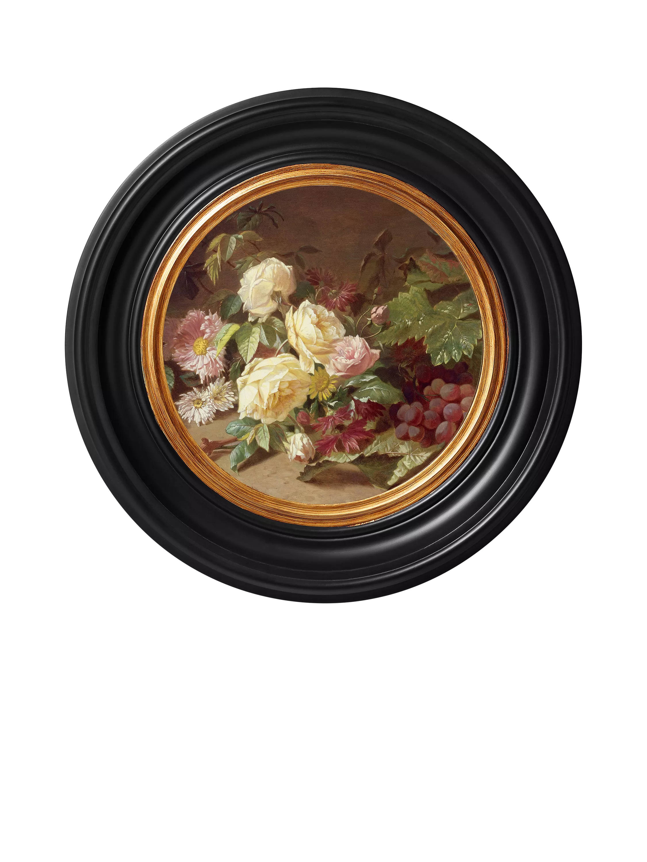 Brookpace Rose & Red Grapes round framed canvas print 43cm - British product