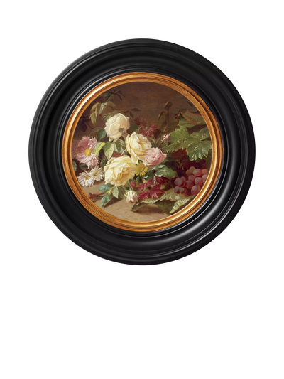 John Lewis Brookpace Lascelles Rose & Red Grapes Round Framed Canvas Print, Black/Multi, Wall Art, 43cm- Buy online at McGrocer