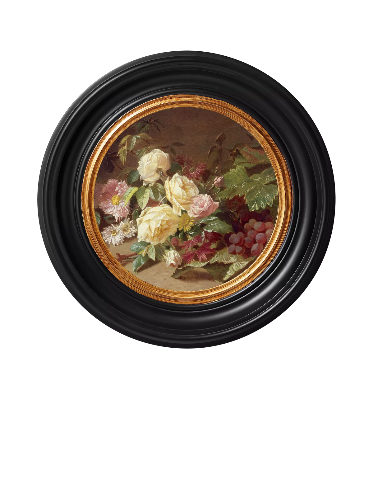 Brookpace Rose & Red Grapes round framed canvas print 43cm - British product