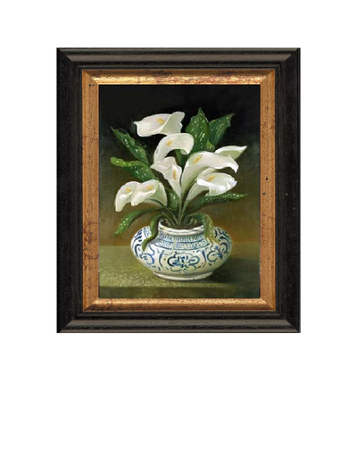 Brookpace Lascelles Weiße Blumen in Vase gerahmter Leinwanddruck weiß/blau 44 x 36cm