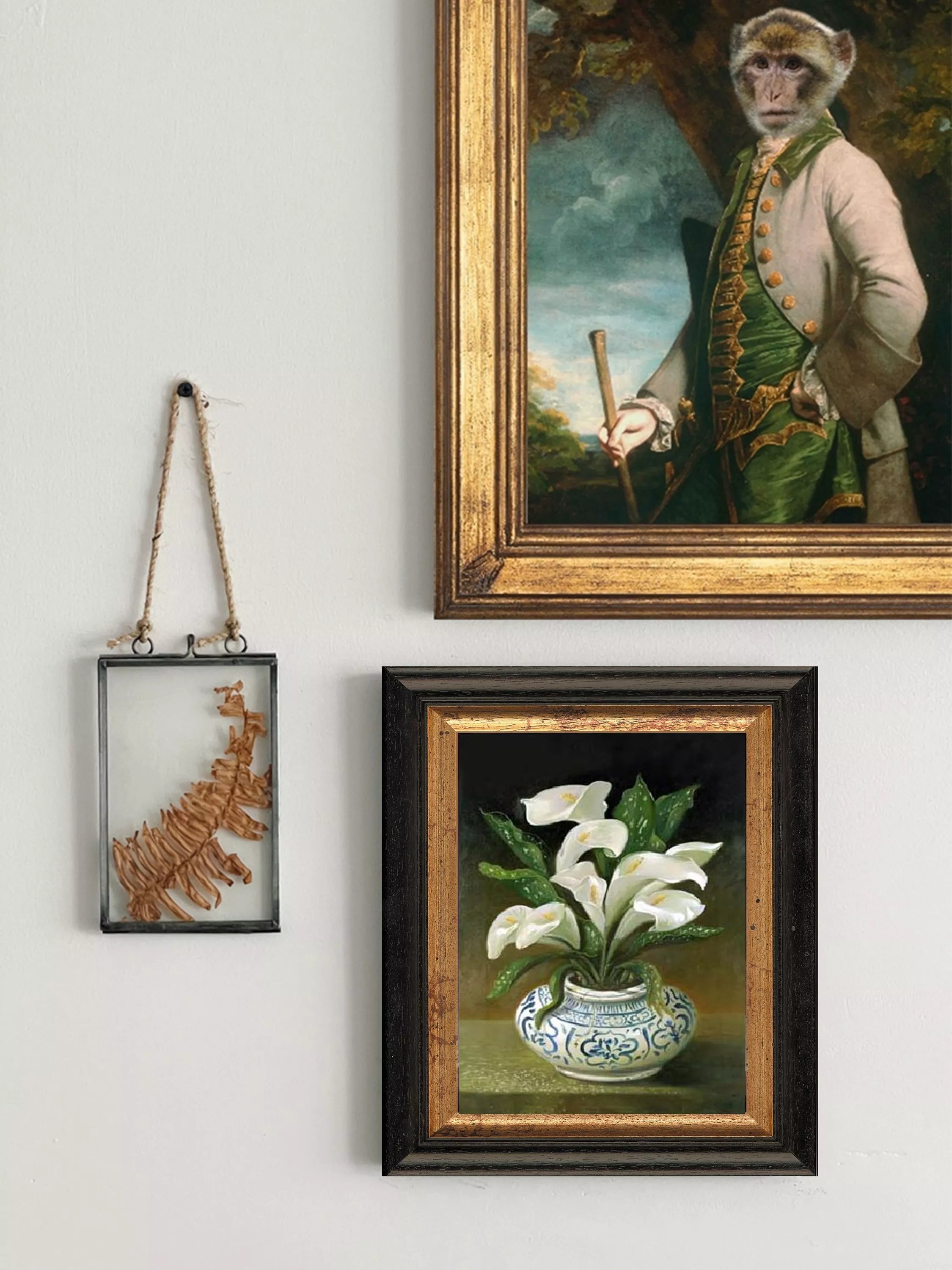 Brookpace Lascelles white flowers in vase framed canvas print white/blue 44 x 36cm - British product