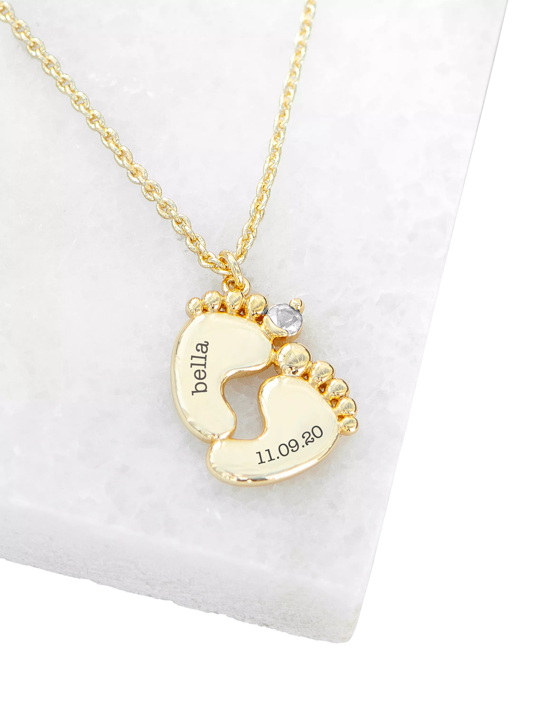 Treat Republic baby feet personalised necklace gold plated crystal (British brand)