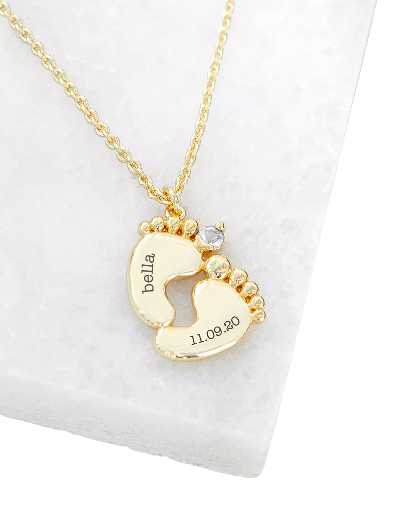 Treat Republic baby feet personalised necklace gold plated crystal (British brand)