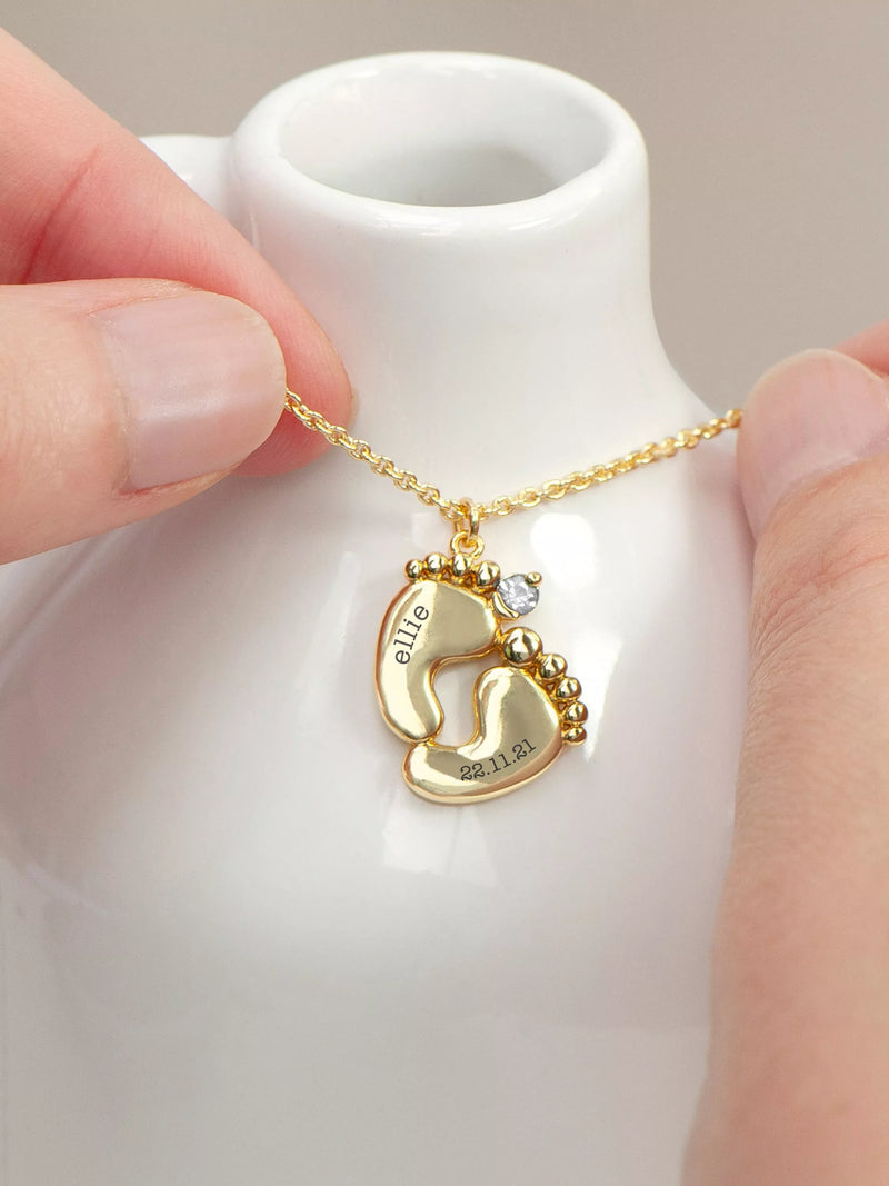 Treat Republic baby feet personalised necklace gold plated crystal (British brand)