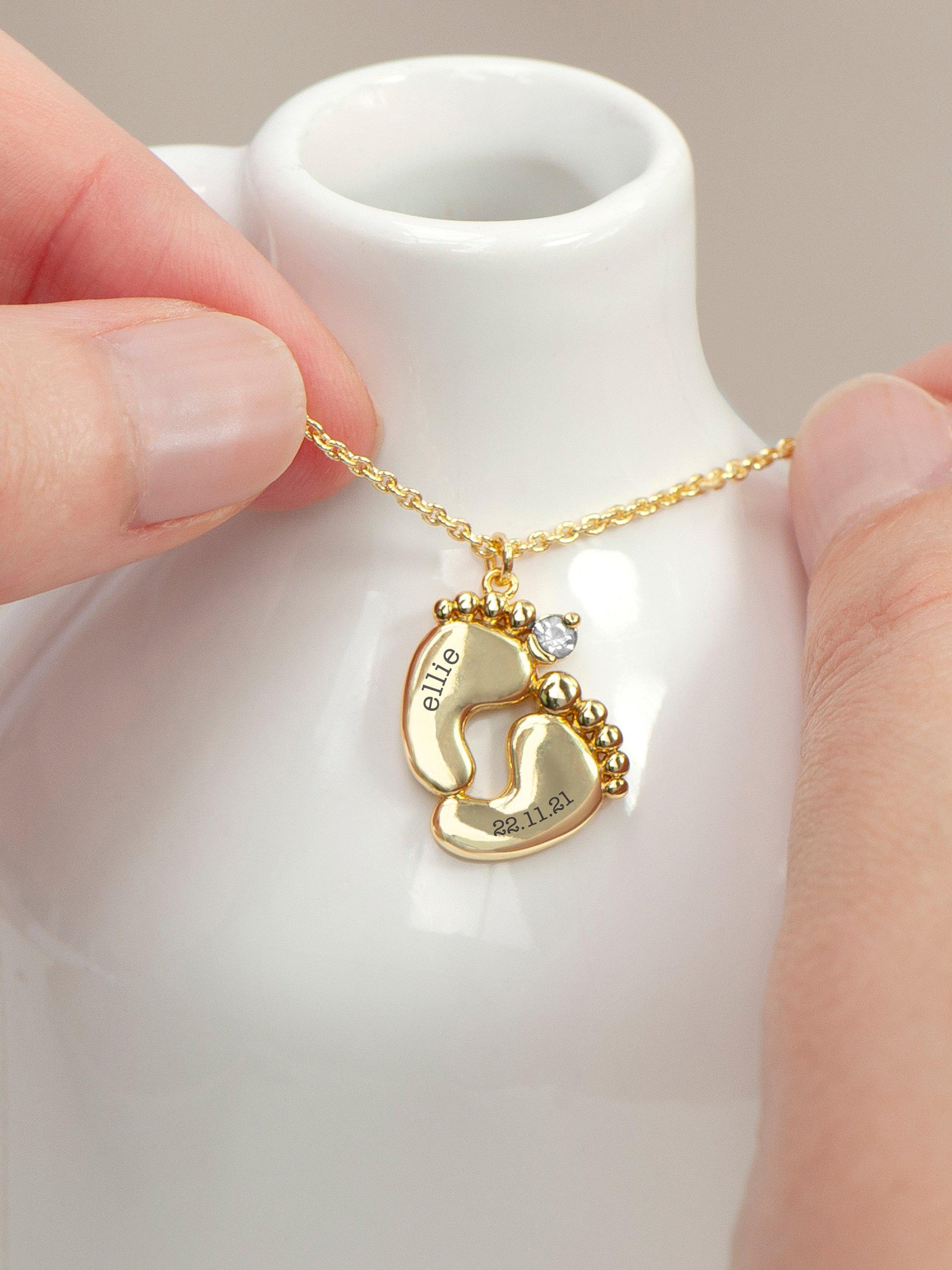 Treat Republic baby feet personalised necklace gold plated crystal (British brand)