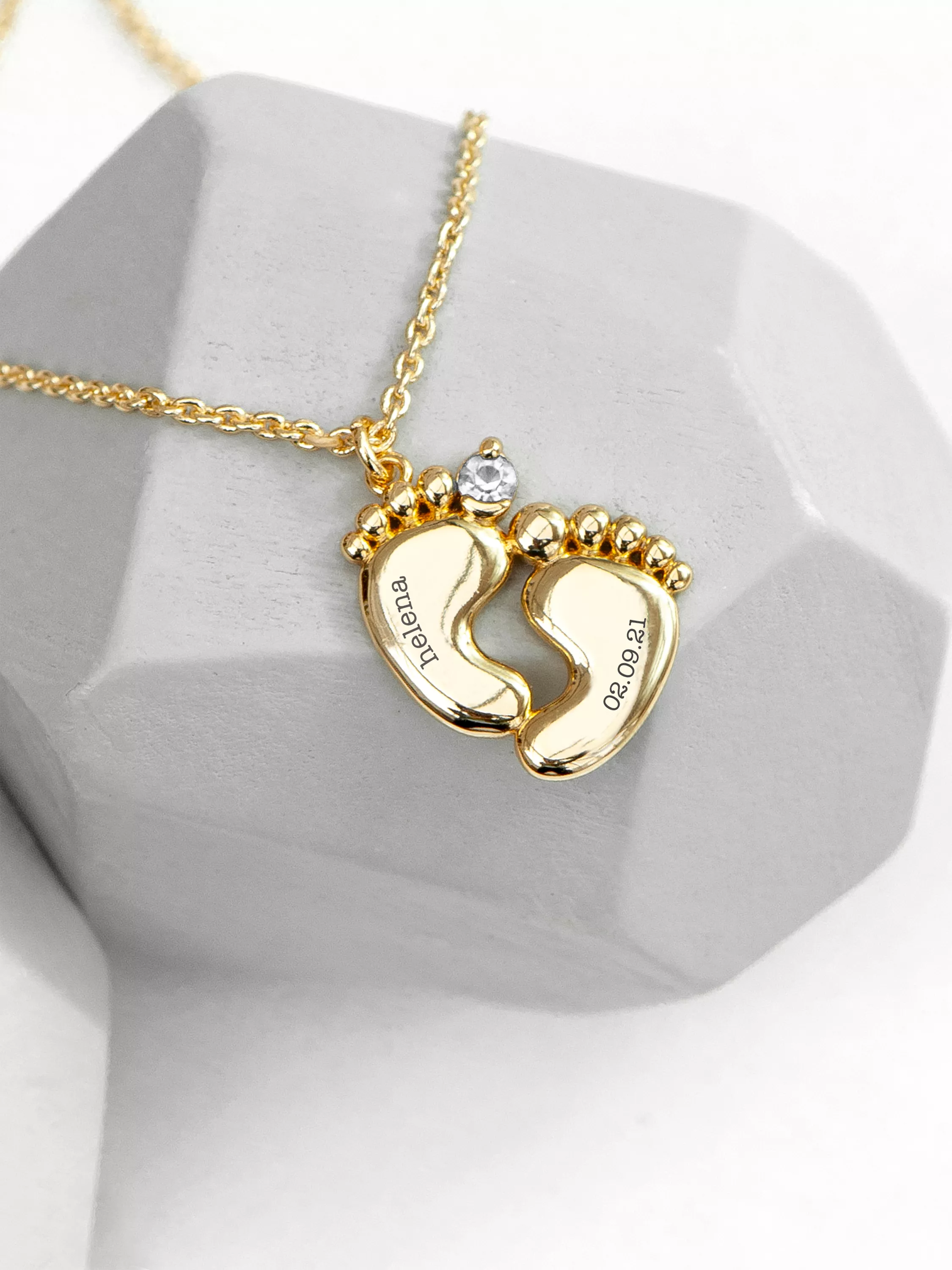 Treat Republic baby feet personalised necklace gold plated crystal (British brand)