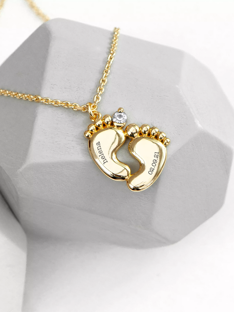 Treat Republic baby feet personalised necklace gold plated crystal (British brand)