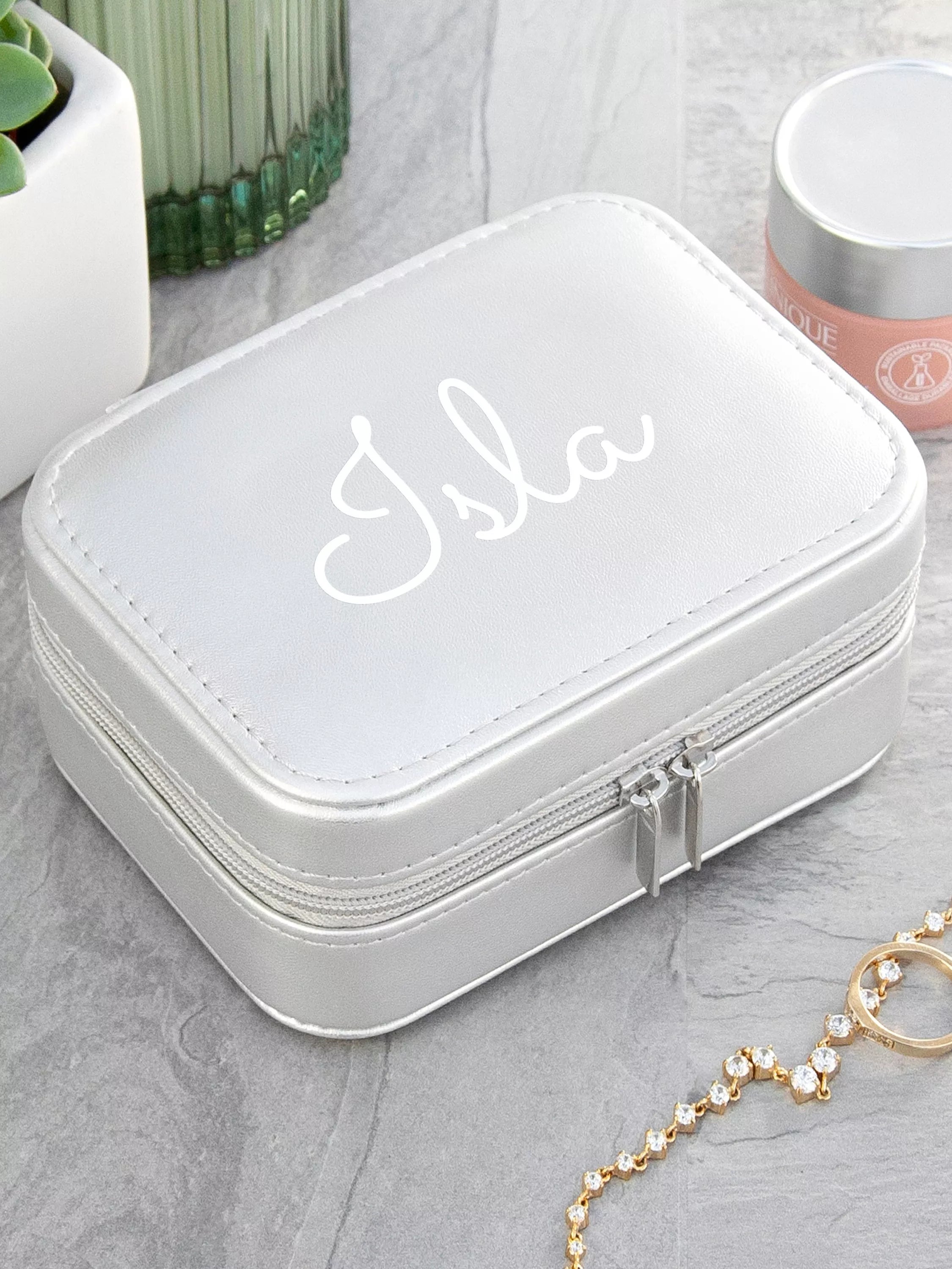 Treat Republic personalised silver travel jewellery case, imported from the UK