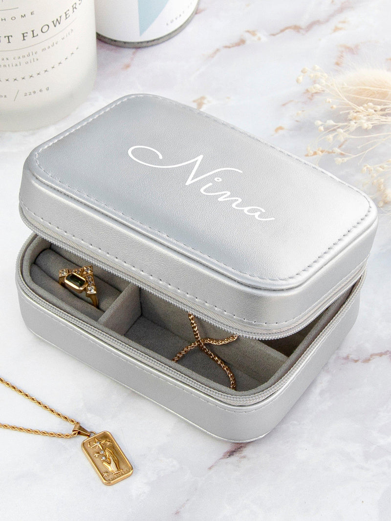 Treat Republic personalised silver travel jewellery case, imported from the UK