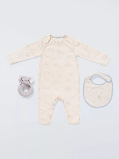 John Lewis John Lewis Baby Elephant Sleepsuit, Bib and Elephant Toy Gift Set- Buy online at McGrocer