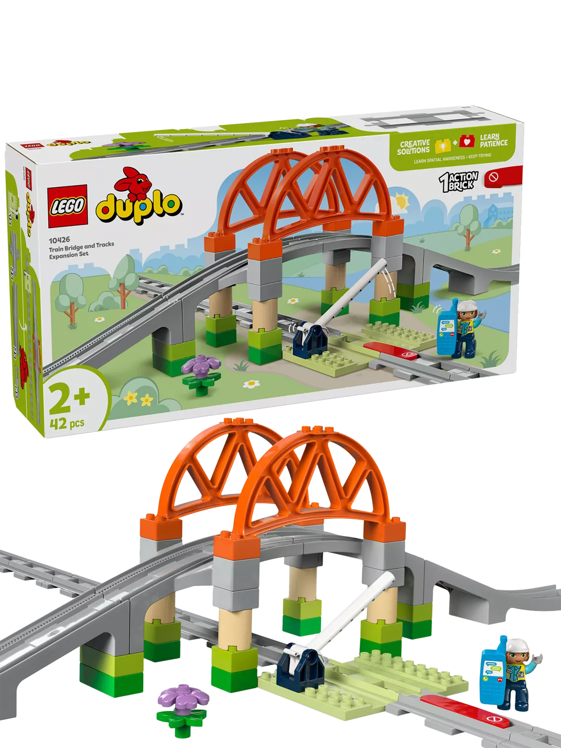 LEGO train bridge and tracks expansion toy for toddlers aged 2+, UK version