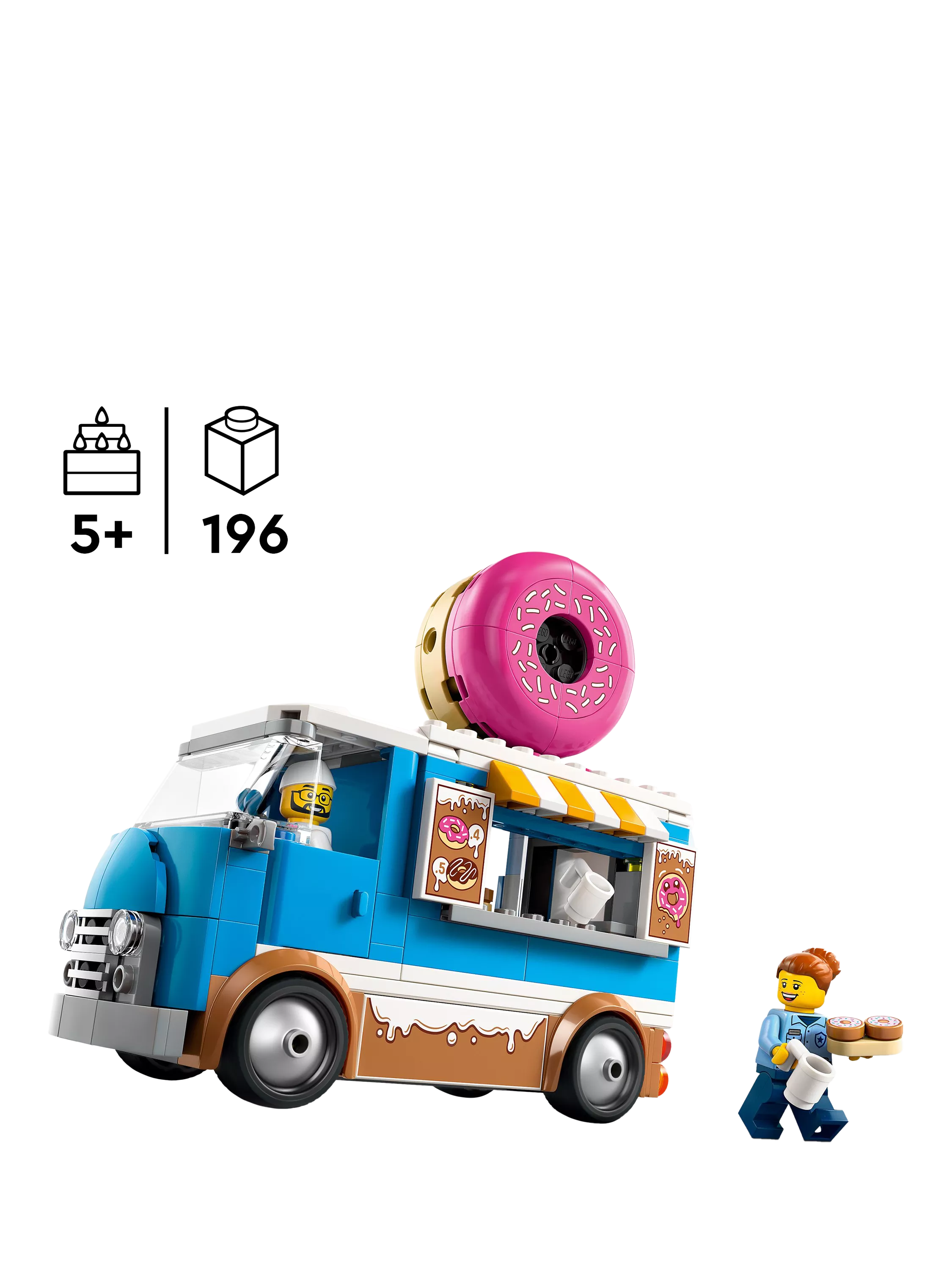LEGO City Doughnut Truck Toy Set with 2 minifigures, UK version