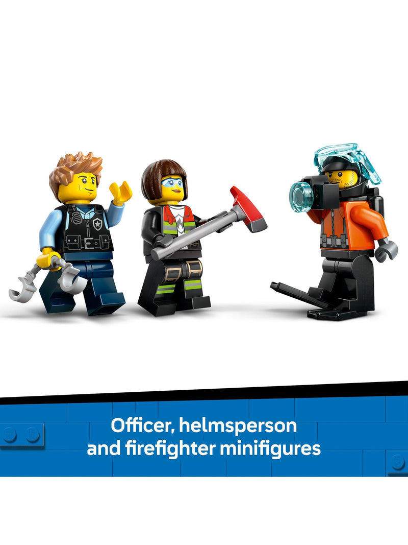 LEGO City building set with helicopter, fire engine, and submarine, UK version