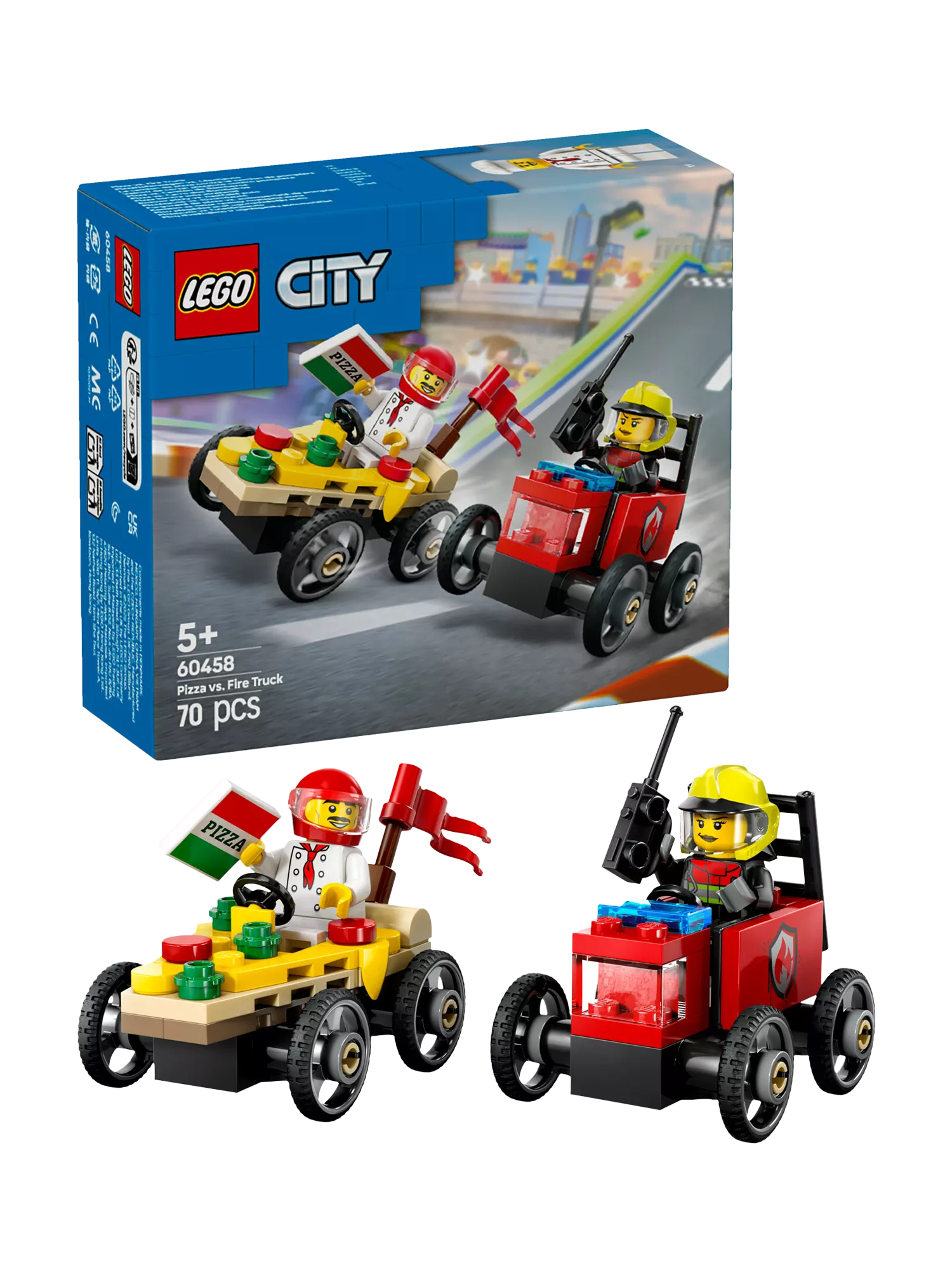 LEGO City Pizza vs Fire Truck Race Car Pack 60458, UK version