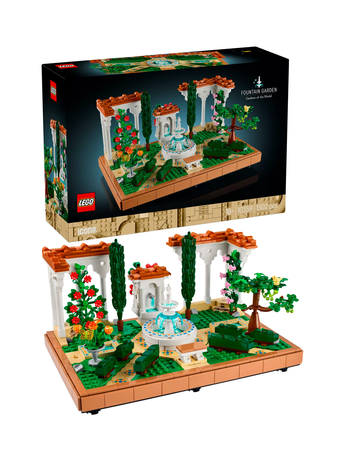 Lego Icons Fountain Garden building set, UK version