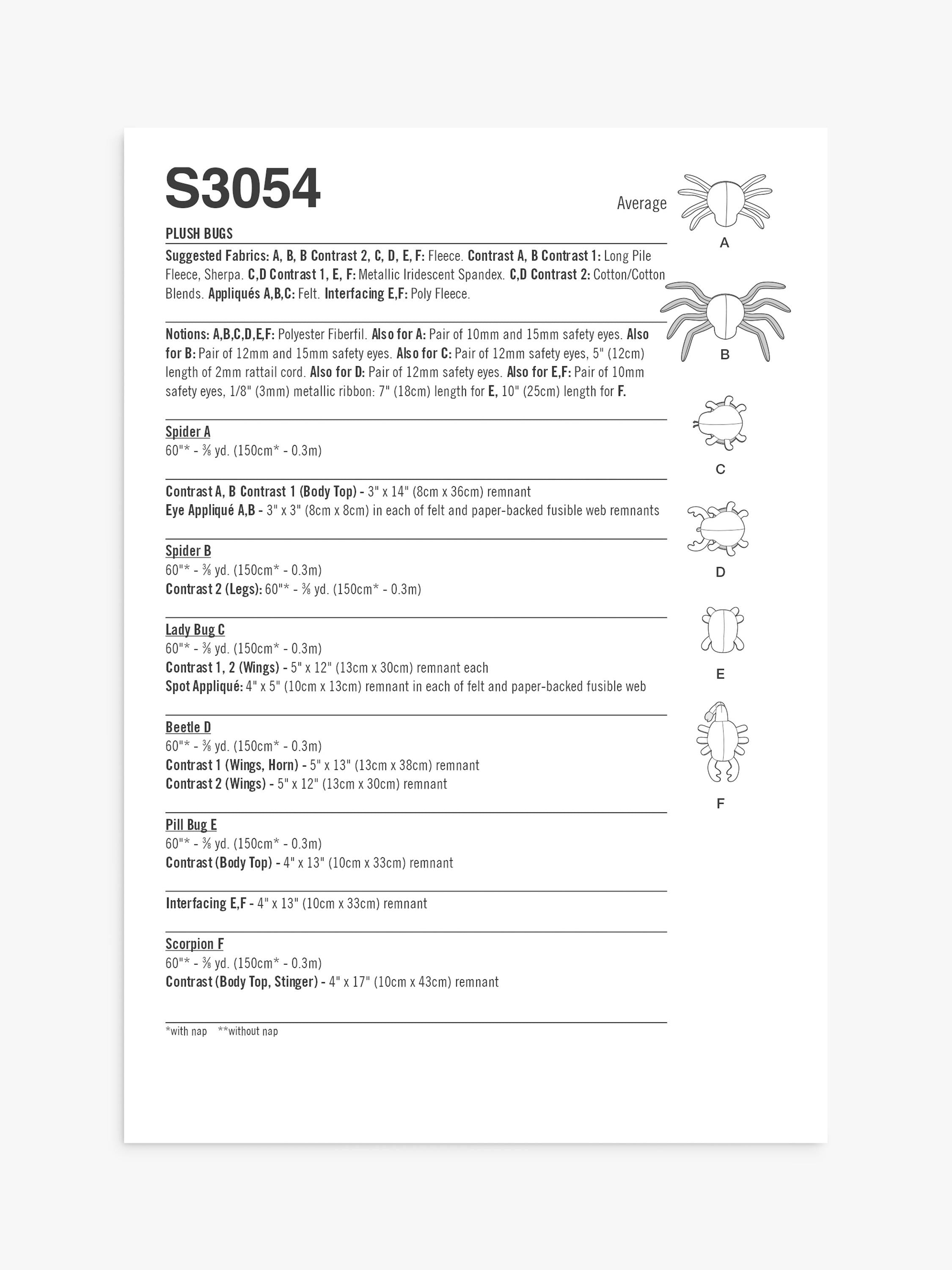 Simplicity Fun Bugs sewing pattern S3054 - British product