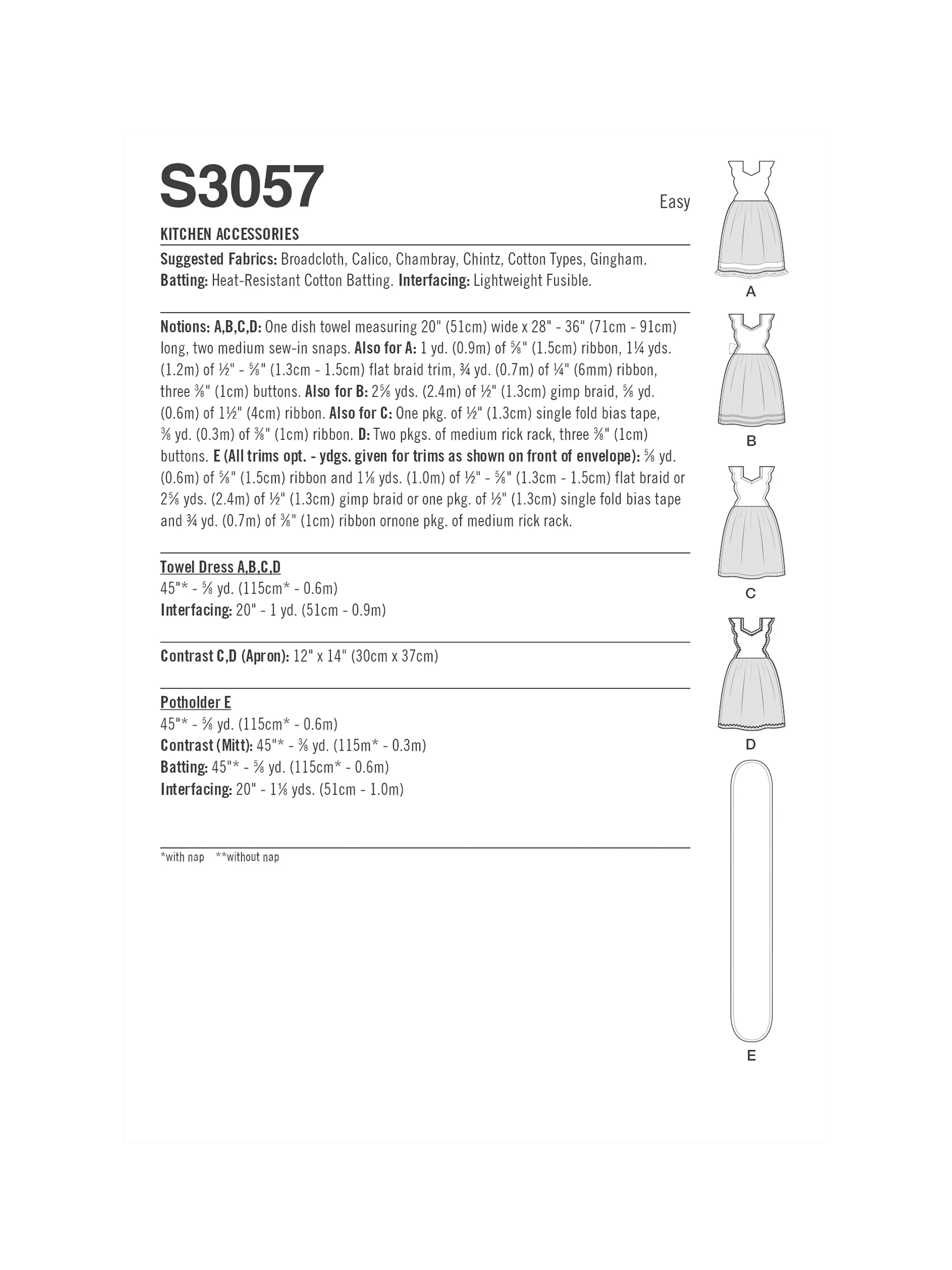 Simplicity sewing pattern kitchen accessories S3057 (British brand)