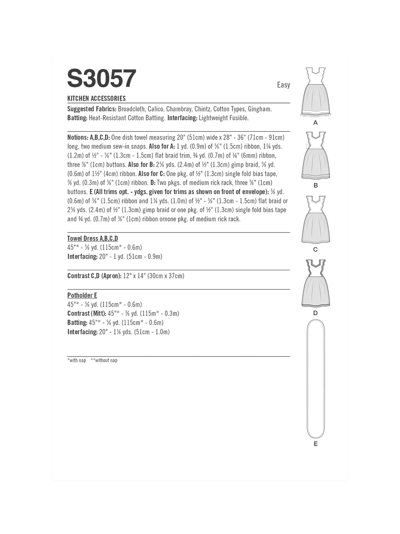 Simplicity sewing pattern kitchen accessories S3057 (British brand)