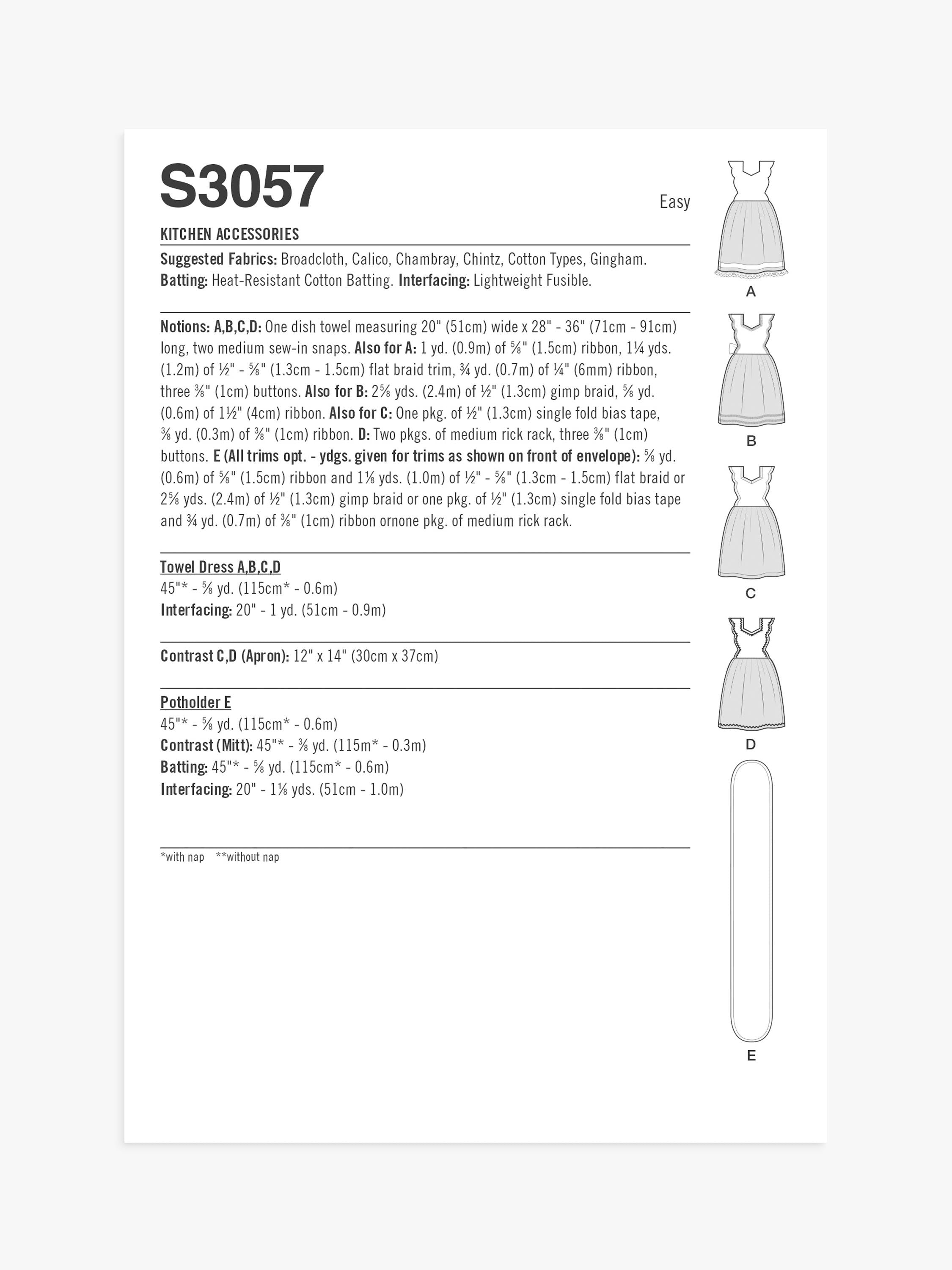 Simplicity sewing pattern kitchen accessories S3057 (British brand)