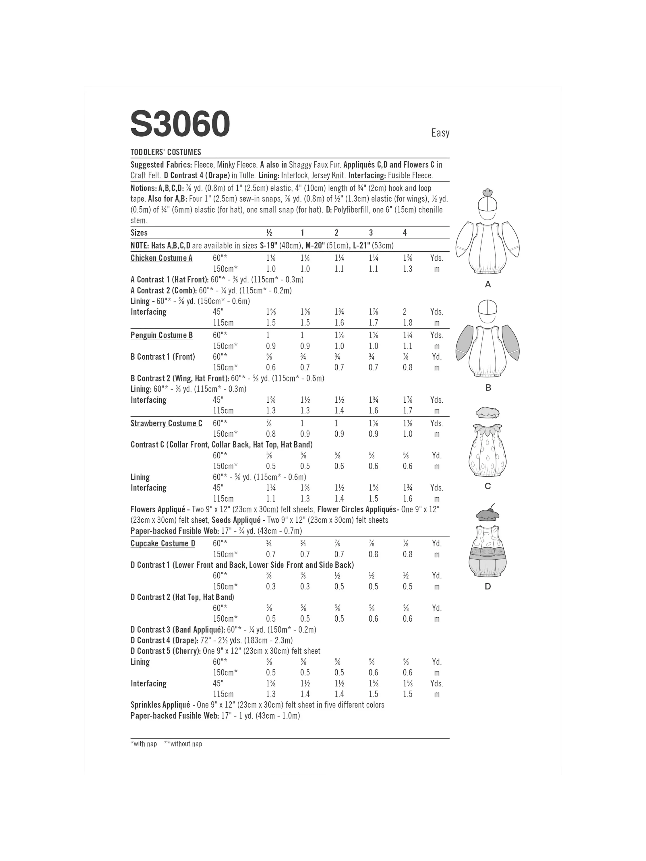 Simplicity toddler costume sewing pattern S3060, imported from the UK