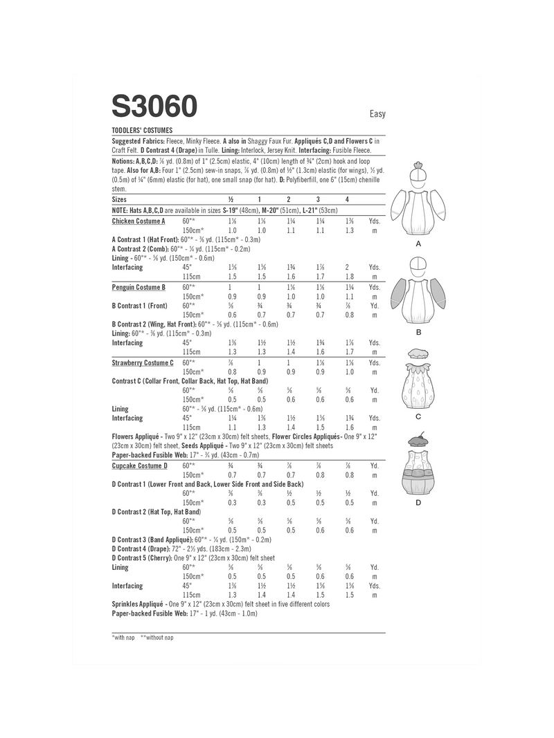 Simplicity toddler costume sewing pattern S3060, imported from the UK