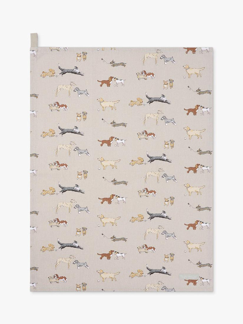 Sophie Allport tea towel dog pattern neutral stone, UK version