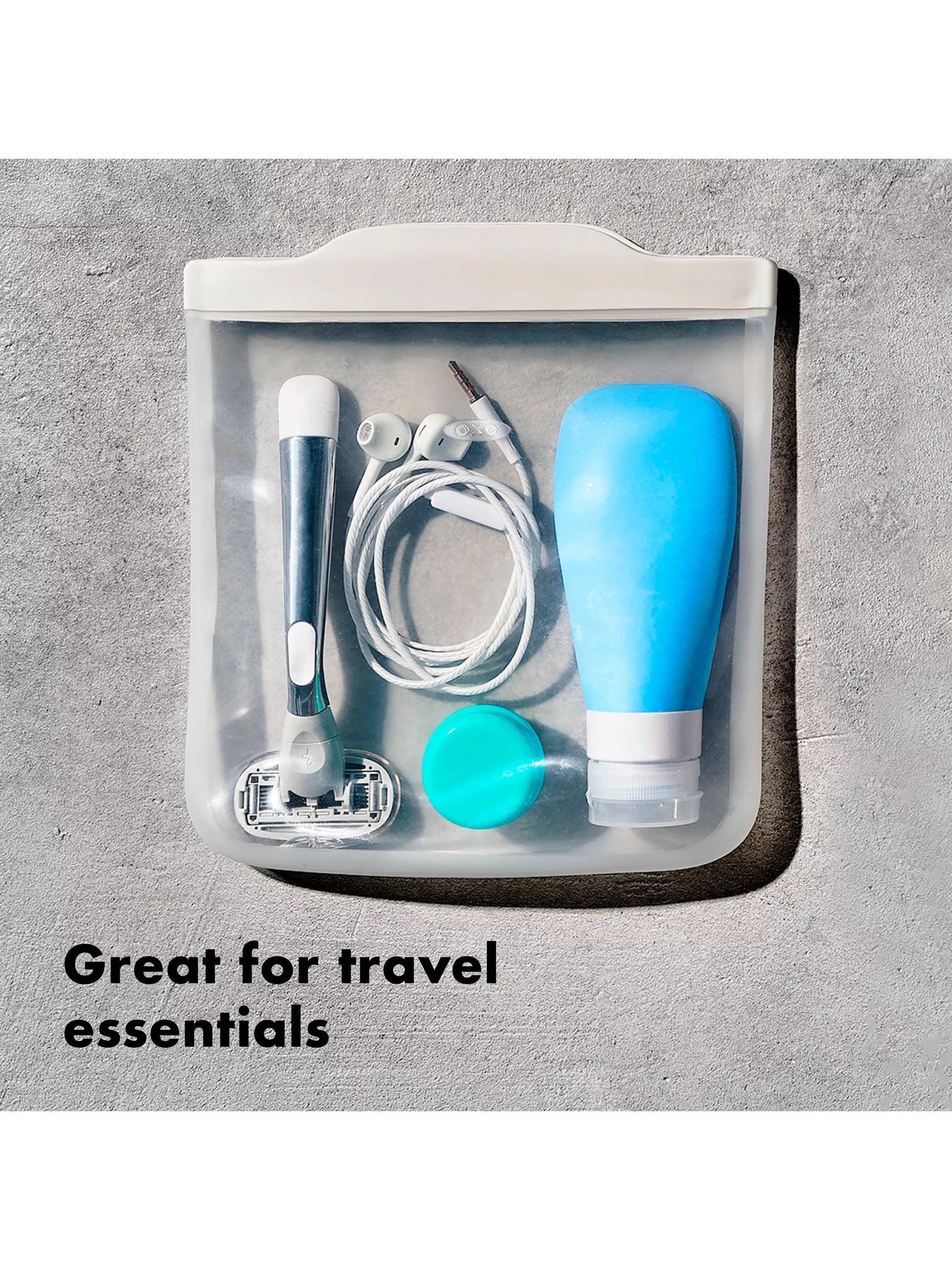 OXO reusable silicone snack bag clear 355ml, imported from the UK