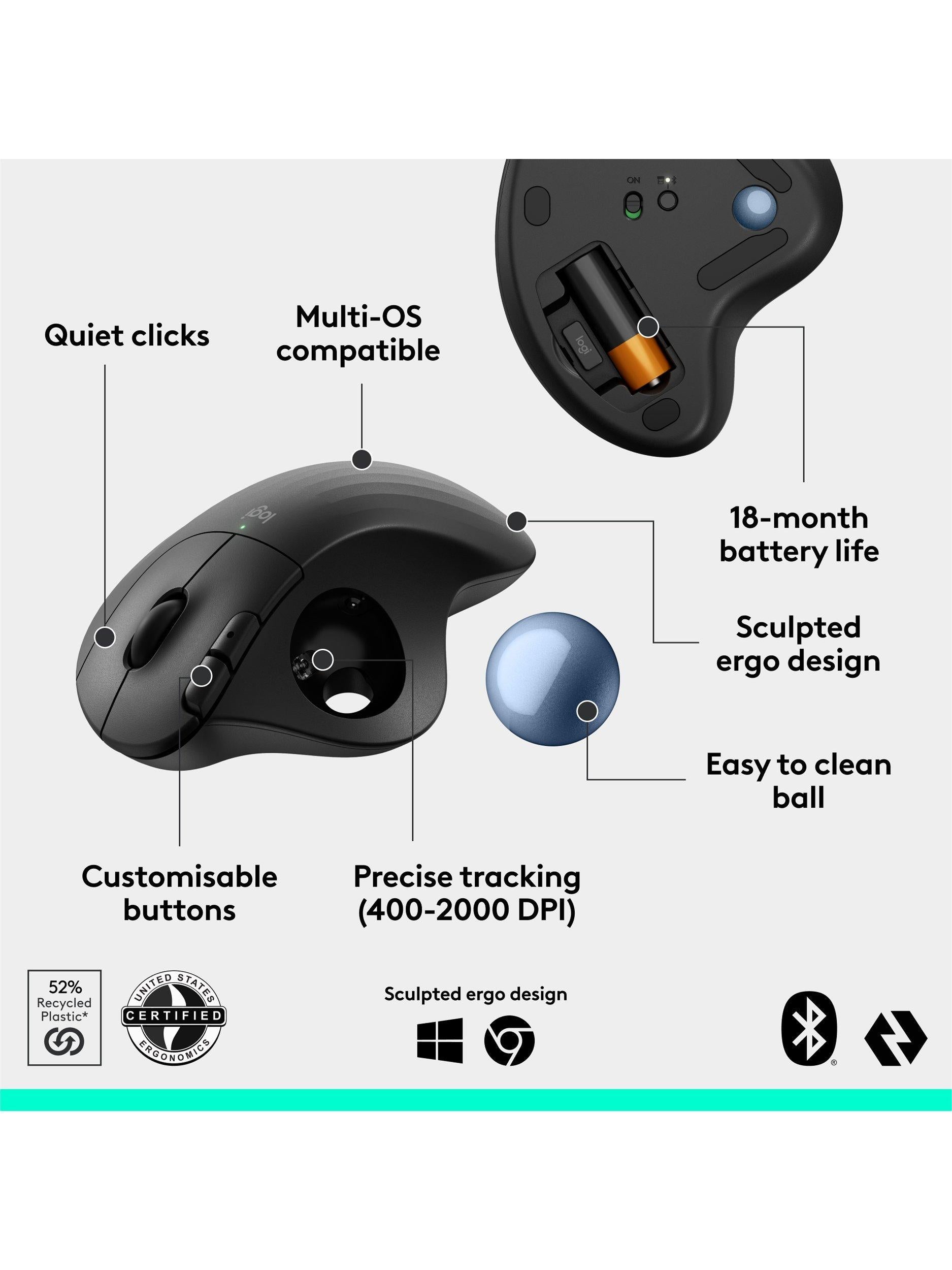 Logitech Ergo M575S graphite wireless trackball mouse, UK version