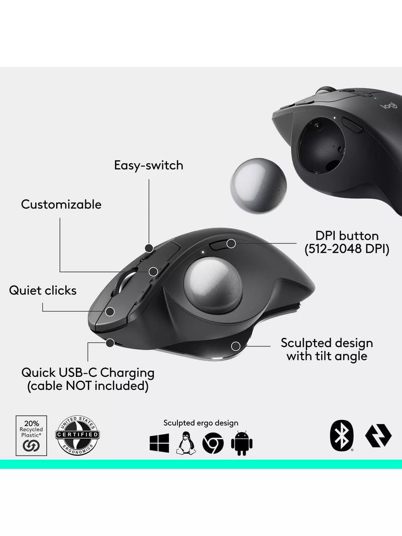 Logitech MX ERGO S graphite wireless trackball mouse, UK version