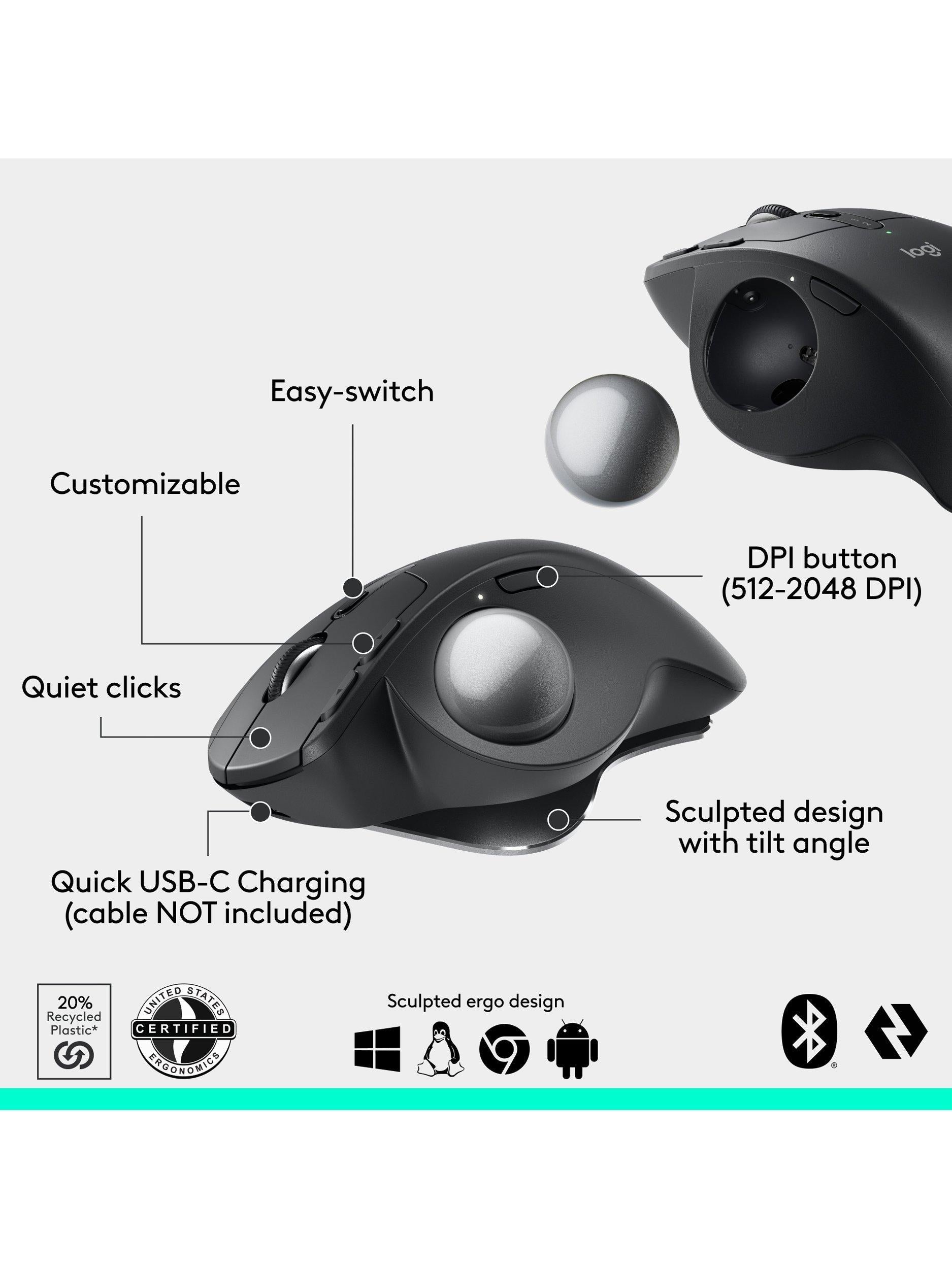 Logitech MX ERGO S graphite wireless trackball mouse, UK version