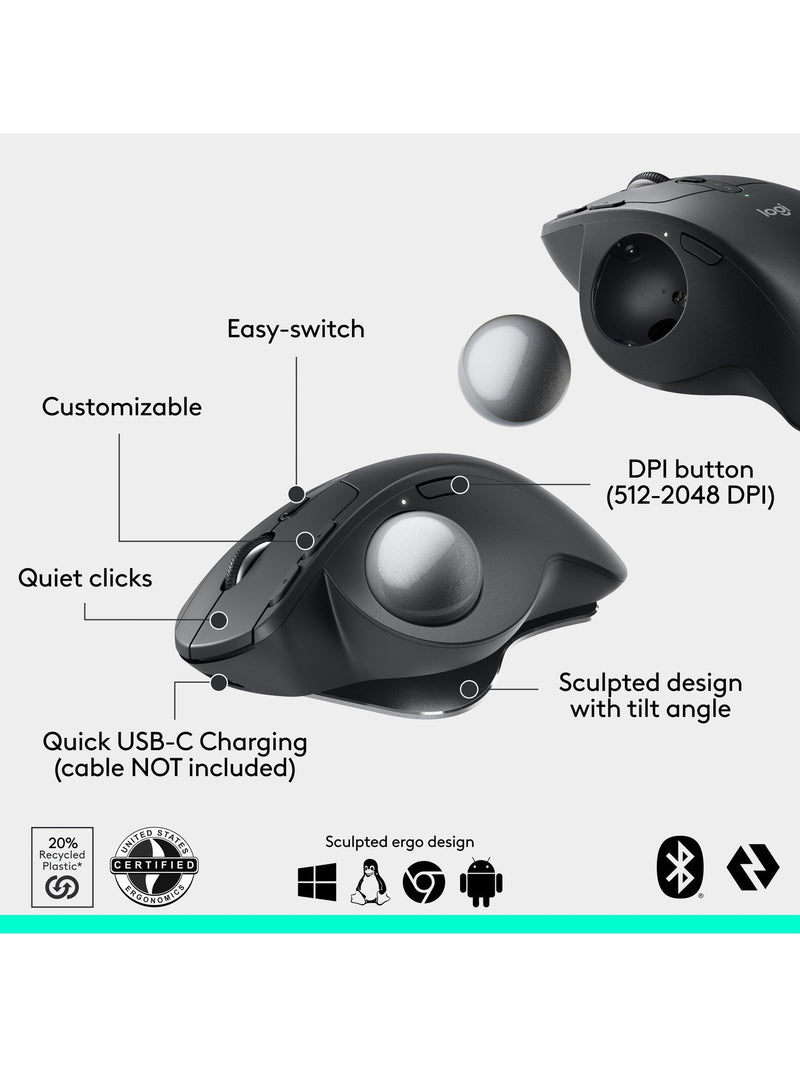 Logitech MX ERGO S graphite wireless trackball mouse, UK version